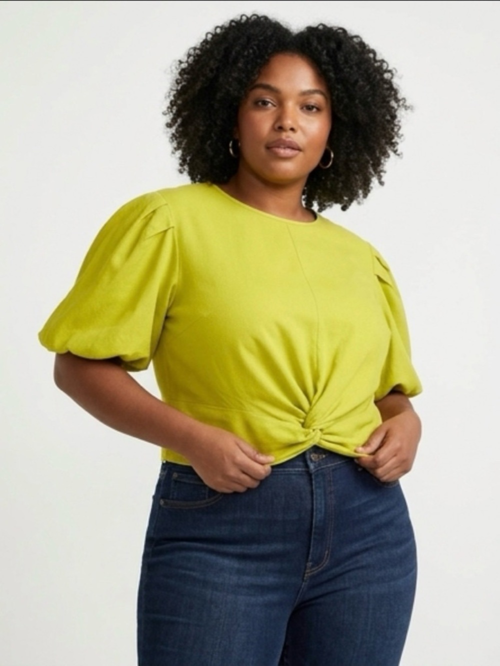 Marc New York Lime Knot-Front Puff Sleeve Top
